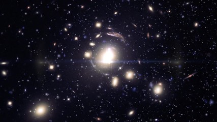 Wall Mural - Outer space massive galaxies field bright light burst supernova flare light animation, Contains public domain image by Nasa
