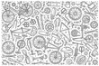 Hand drawn bicycle mechanic set doodle vector background