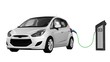 Electric car - Electric car power supply for electric car charging. Electric car charging station - 3D render