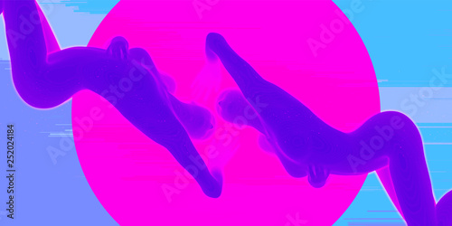 Cuadros en Lienzo Vector futuristic synthwave cyberpunk women on a glitch backdrop