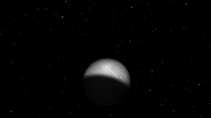 Wall Mural - Dione rock dark saturn moon night to day rotating on star field. Contains public domain image by Nasa