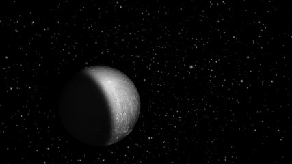 Wall Mural - Dione rock dark saturn moon night to day shadows on star field. Contains public domain image by Nasa