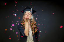 Confetti Girl With Graduation Hat And Black Background