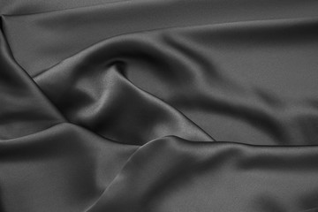 Black luxury wavy rippled glossy silk drapery cloth fabric