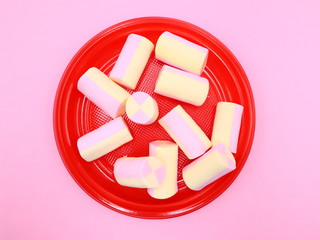 Colorful MARSHMALLOWS on Pink Background