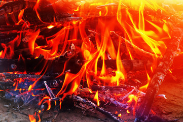 Fire flame on a dark background. Texture of flame.