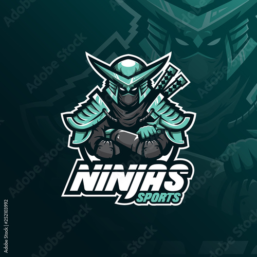 Cuadros en Lienzo ninja vector mascot logo design with modern illustration concept style for badge, emblem and tshirt printing