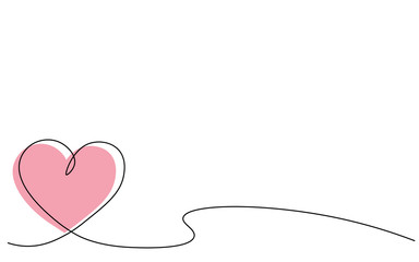 Sticker - Heart background one line draw, vector illustration.