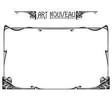 Rectangular Black Retro Framework And Decorative Element. Art Nouveau Style.