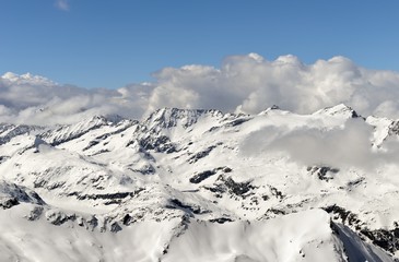 Panorama of glacier Kaprun in winter, top Kitzsteinhorn, 3029 meter above sea level, Zell am See