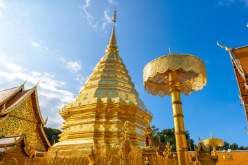 Golden pagoda at Phra That Doi Suthep Temple at Doi Suthep mountain in Chiang Mai, Thailand.