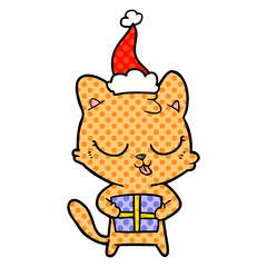  cute comic book style illustration of a cat wearing santa hat