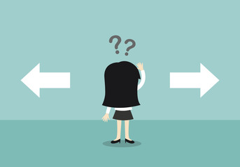 Business concept, Business woman confused about two choices. Vector illustration.