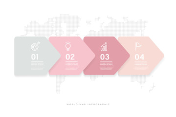 Abstract minimal arrows design with world map background infographic template.