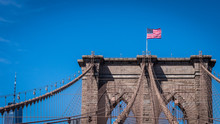 Brooklyn Bridge, American Flag, Skyline, Nyc