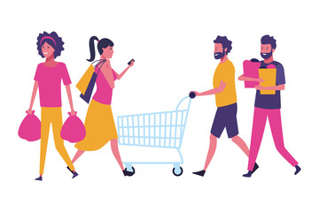 Sticker - People shopping cartoon