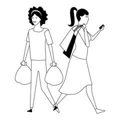 Poster - casual people cartoon in black and white