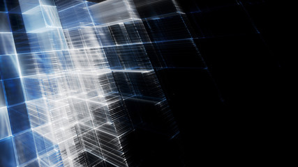 Poster - Abstract blue on black background element. Fractal graphics 3d illustration. Science or technology concept.