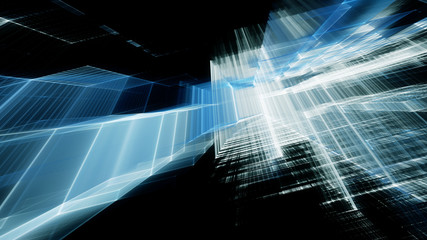 Poster - Abstract blue on black background element. Fractal graphics 3d illustration. Science or technology concept.