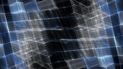 Poster - Abstract blue on black background element. Fractal graphics 3d illustration. Science or technology concept.