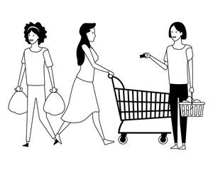 Wall Mural - casual people cartoon in black and white