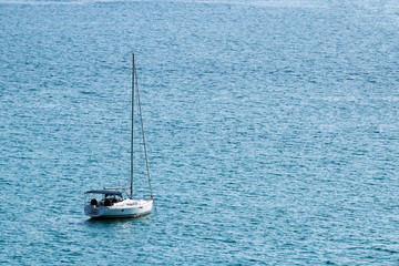 Aerial view of a luxury yacht sailing in the ocean