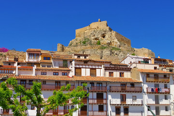 Sticker - Pla dels Estudis in der alten mittelalterlichen Stadt Morella, Castellon in Spanien - the old medieval town of Morella, Pla dels Estudis in Spain