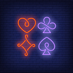 Aufkleber - Four playing card suit symbols neon sign