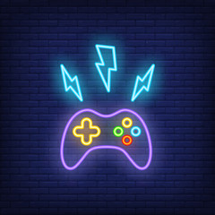 Wall Mural - Gamepad with lightnings neon sign