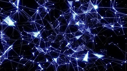 Poster - Glow network. Seamless loop. 4k.Blue fantasy abstract technology, engineering and science motion background with particles and plexus connected lines in organic motion. Flickering star light.