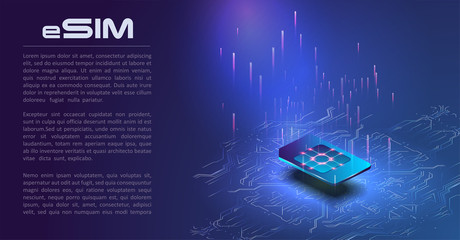 Aufkleber - eSIM card chip sign. Embedded SIM concept. New mobile communication technology. Futuristic projection sim card Vector illustration