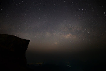 Milky Way on Night Sky at Phu Chi Fa  in Chiangrai , Thailand