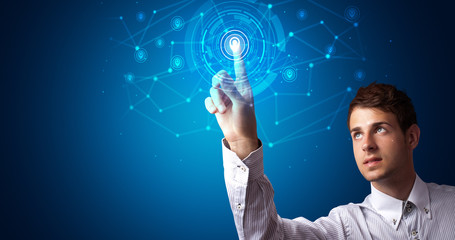 Aufkleber - Man touching hologram screen displaying keys and locks