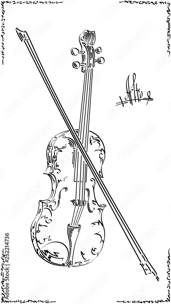 Vector black and white illustration drawing of alto (viola). - obrazy, fototapety, plakaty 