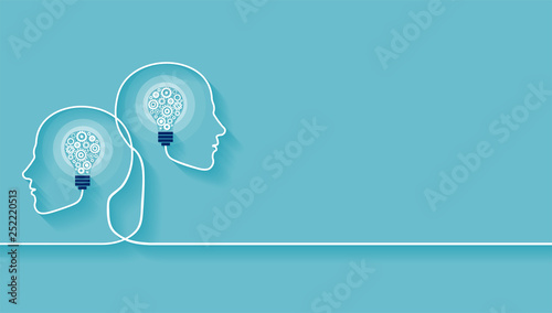 Fotomural Vector of two human heads made of gears with light bulb shape inside