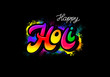 Happy Holi vector background. Indian spring festival celebration illustration. Happy Holi text with colorful powder. Typography design element for greeting, poster, card, logo, banner, decor