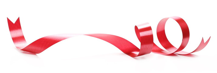 Red ribbon isolated on white background and texture