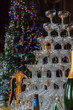 wine glasses of champagne with Christmas decorations 
