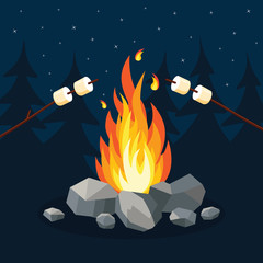 cartoon fire flames, bonfire, campfire isolated on background. vector flat design
