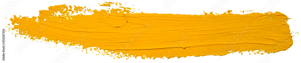 Vector yellow oil brush stroke. Abstract varnish splash trace shape. Glossy oil paint smear long line on white background. - obrazy, fototapety, plakaty 