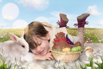 Poster - jolie jeune fille et ses chocolats de Pâques