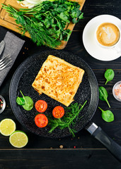 Canvas Print - hot pancakes stuffed in a pan for Maslenitsa