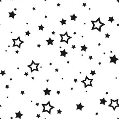 Wall Mural - Vector seamless pattern with black stars on a white background.