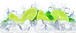 lime water splash and ice cubes isolated on the white