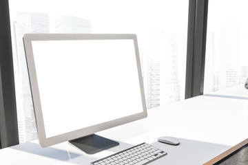 Poster - Mock up computer screen on white table