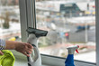 equipment and tools for washing windows on the windowsill