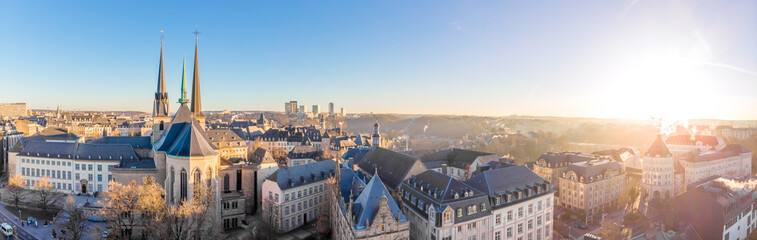 Aerial view of Luxembourg in winter morning