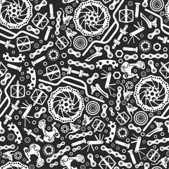 Bicycles. Seamless pattern of bicycle parts. Isolated vector image.