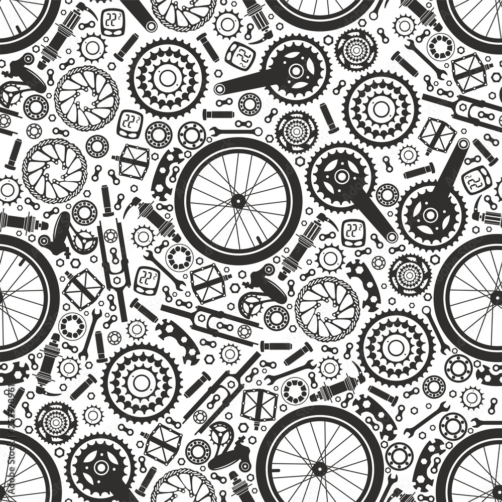 Bicycles. Seamless pattern of bicycle parts. Isolated vector image ...