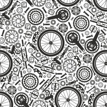 Bicycles. Seamless Pattern Of Bicycle Parts. Isolated Vector Image.